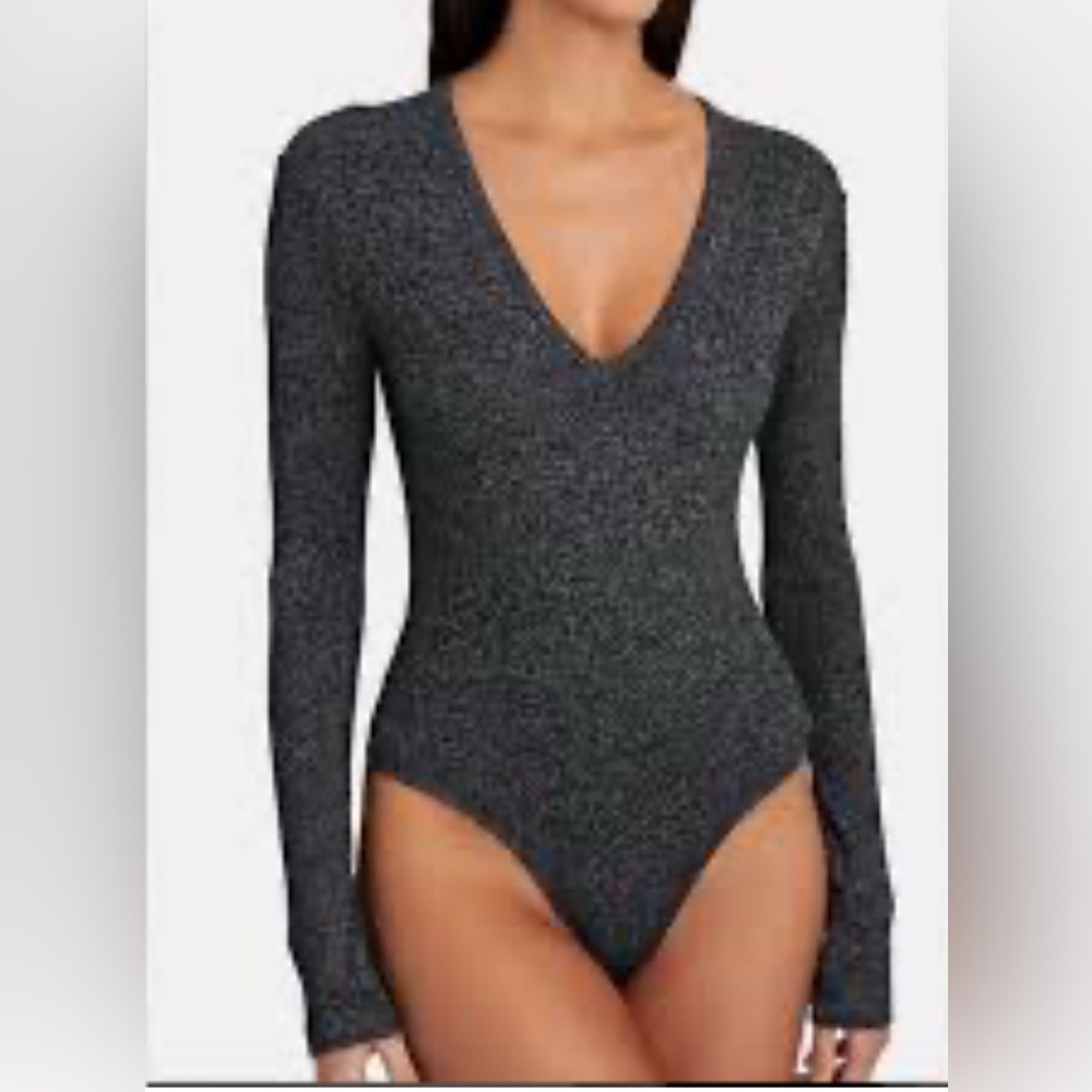 AGOLDE Tavi Mélange Rib Knit V Neck Sexy Bodysuit Size Medium - Picture 1 of 13